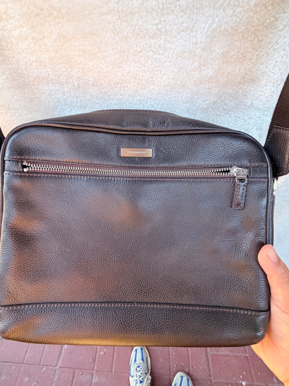 Burberry Vintage Pebbled Leather Crossbody Messenger Bag-Dark Brown